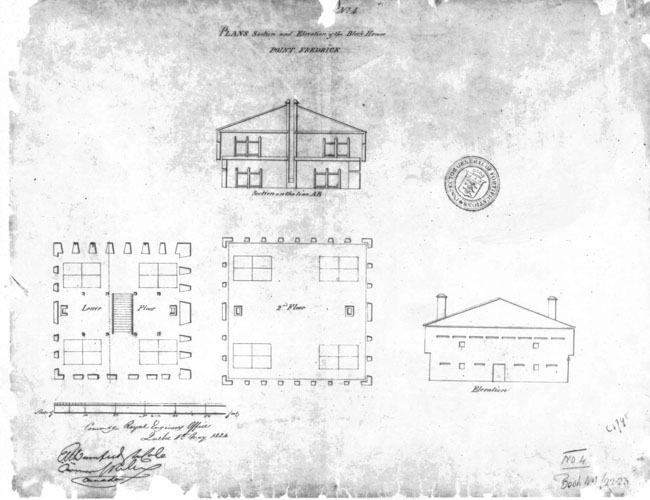 Plan as built of the 1812 Blockhouse at Point Frederick (LAC 4628).